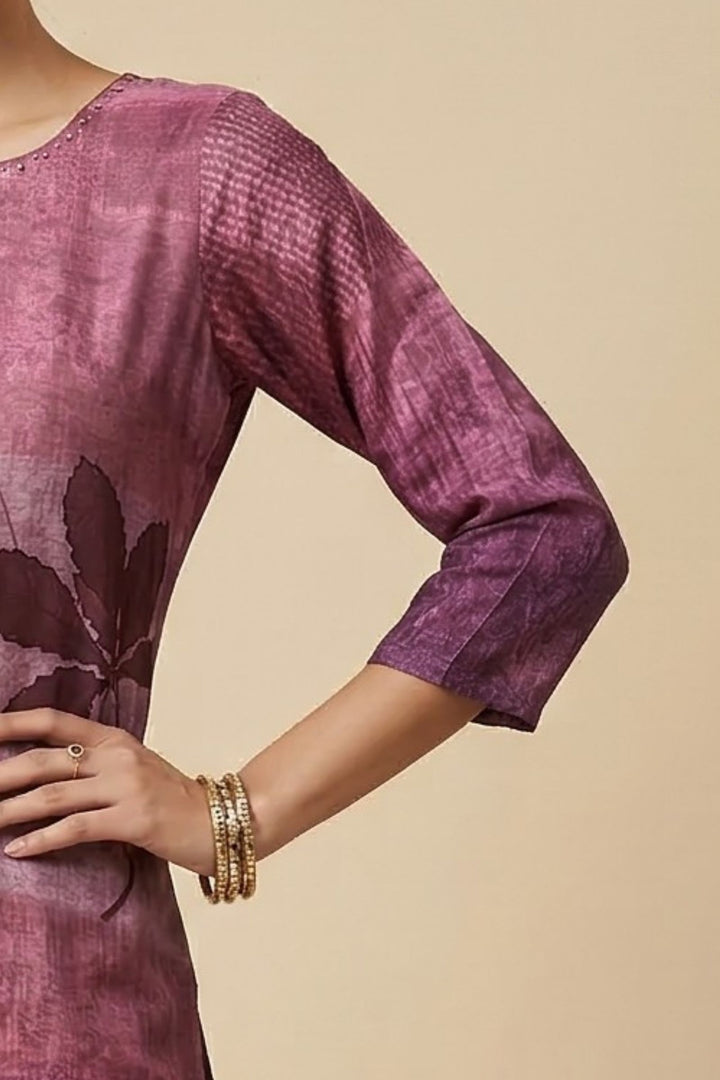 Wine Beads work Calf Length Kurti