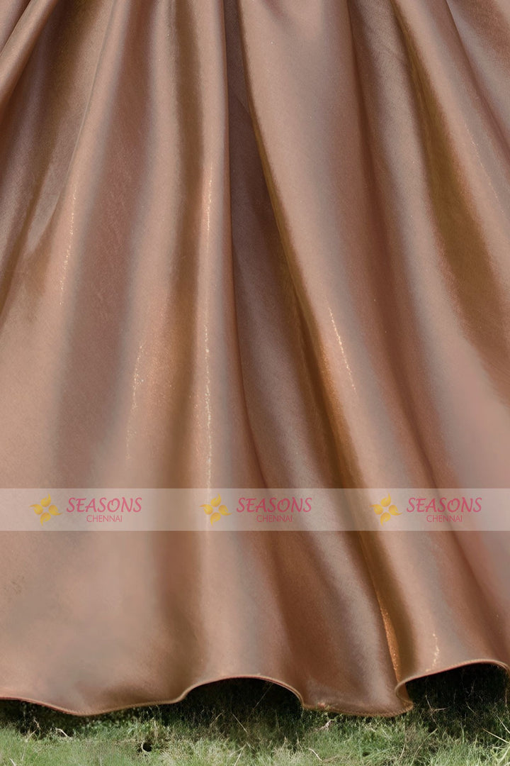 Chocolate Brown Sequins work Long Party Gown for Girls