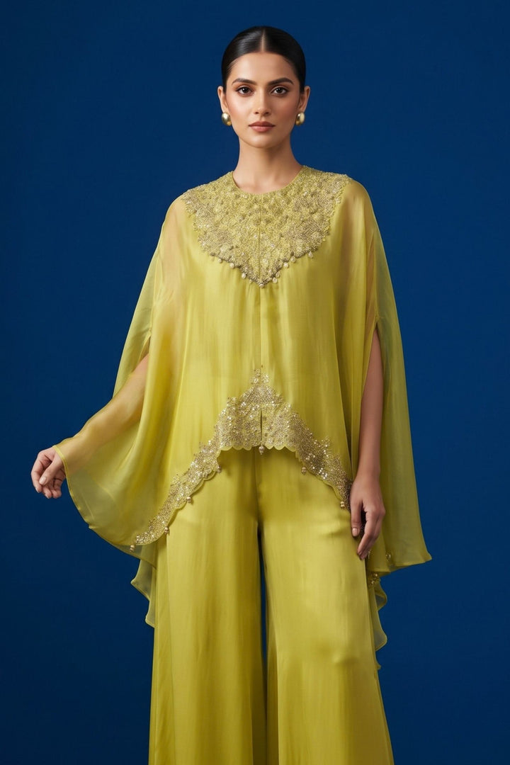 Liril Green Indo-Western Styled Beads, Zardozi, Stone and Sequins work Palazzo Set