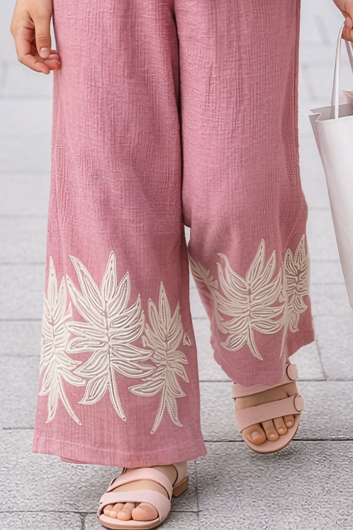 Half White with Onion Pink Top and Palazzo Set for Girls