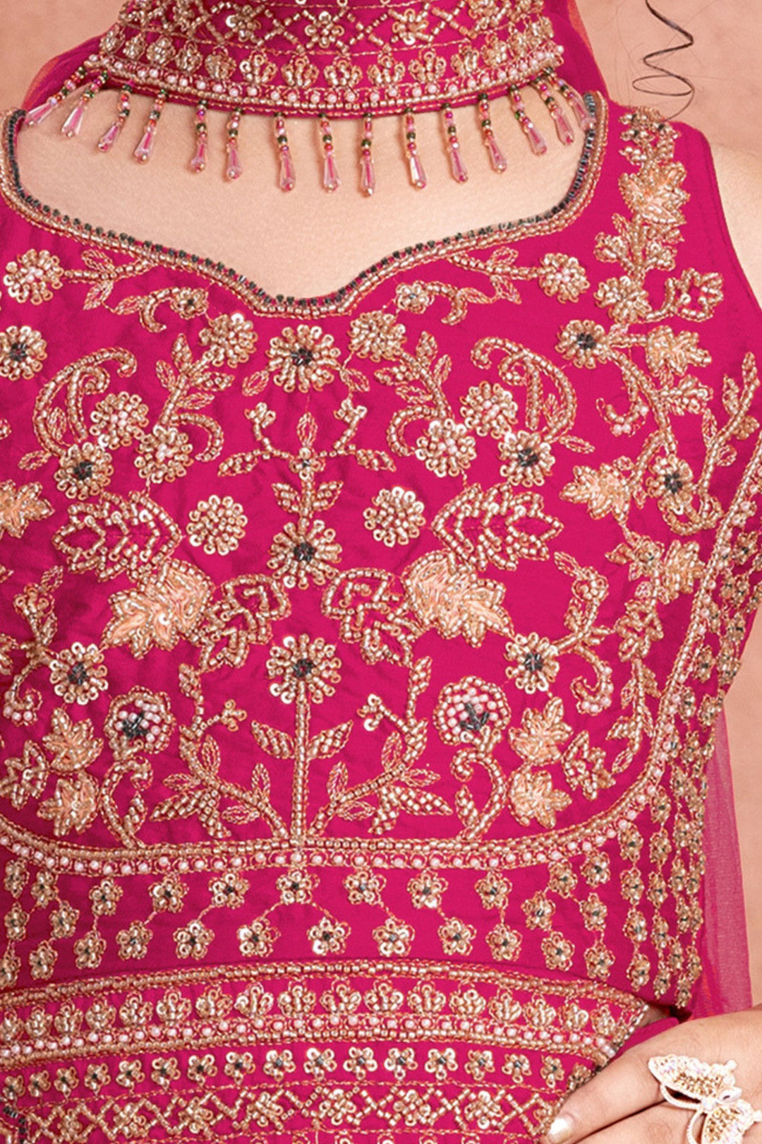 Rani Pink Beads, Sequins, Zari and Thread work Palazzo Suit Set for Girls