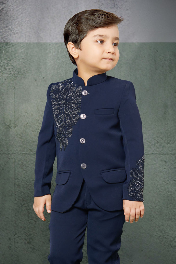 Navy Blue Stone work Jodhpuri Suit for Boys