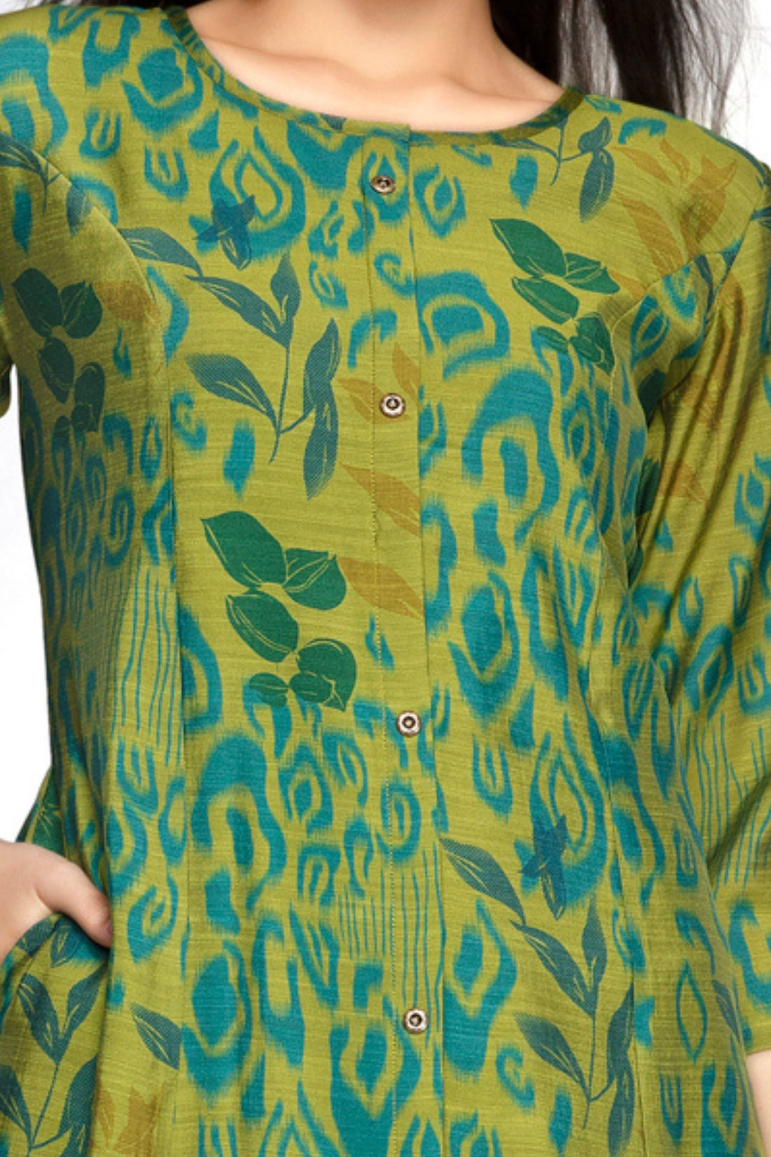Mehendi Green Digital Print A-line Cut Calf Length Kurti