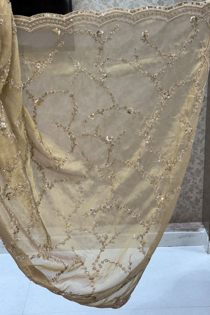 Gold Beads, Sequins, Peral and Zari work Saree
