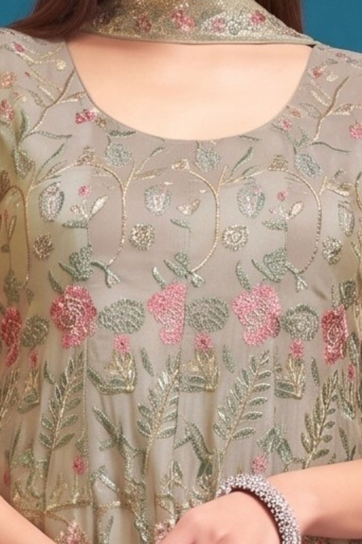 Copper Embroidery, Zari and Sequins work Palazzo Set with Peplum Top