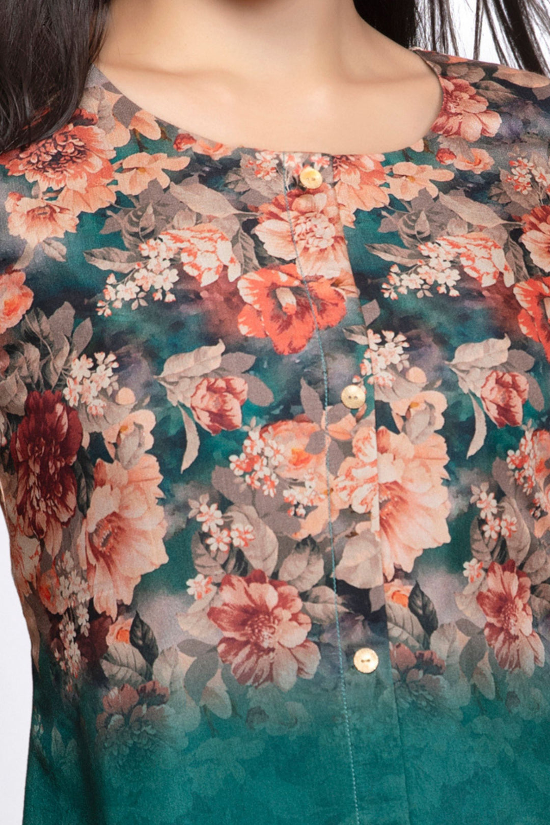 Green Floral Print Short Kurti