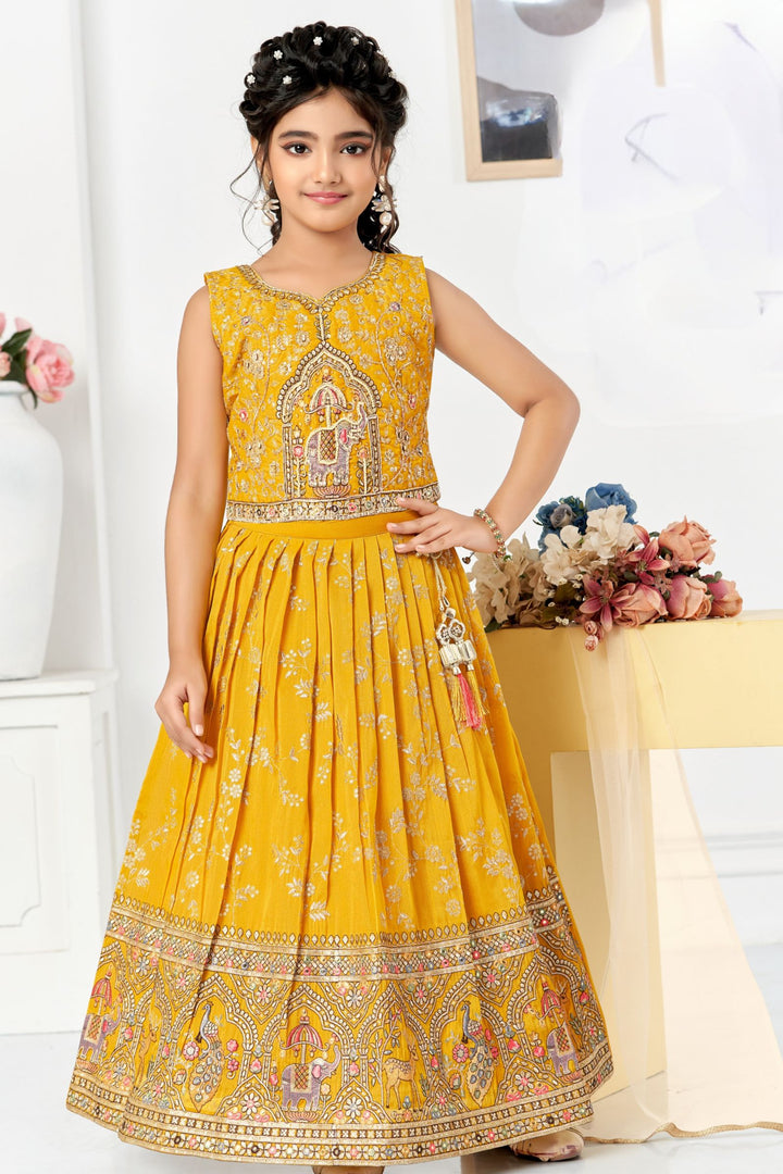 Yellow Beads, Sequins, Zari and Embroidery work Lehenga Choli for Girls