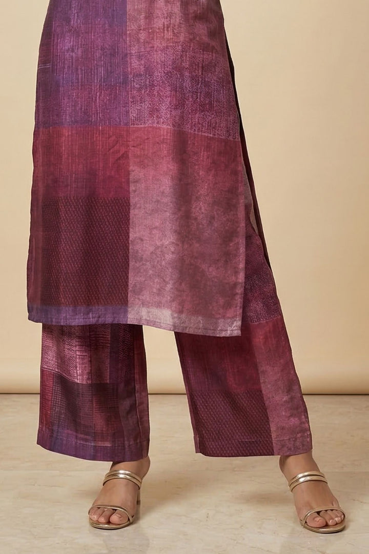 Wine Beads work Calf Length Kurti