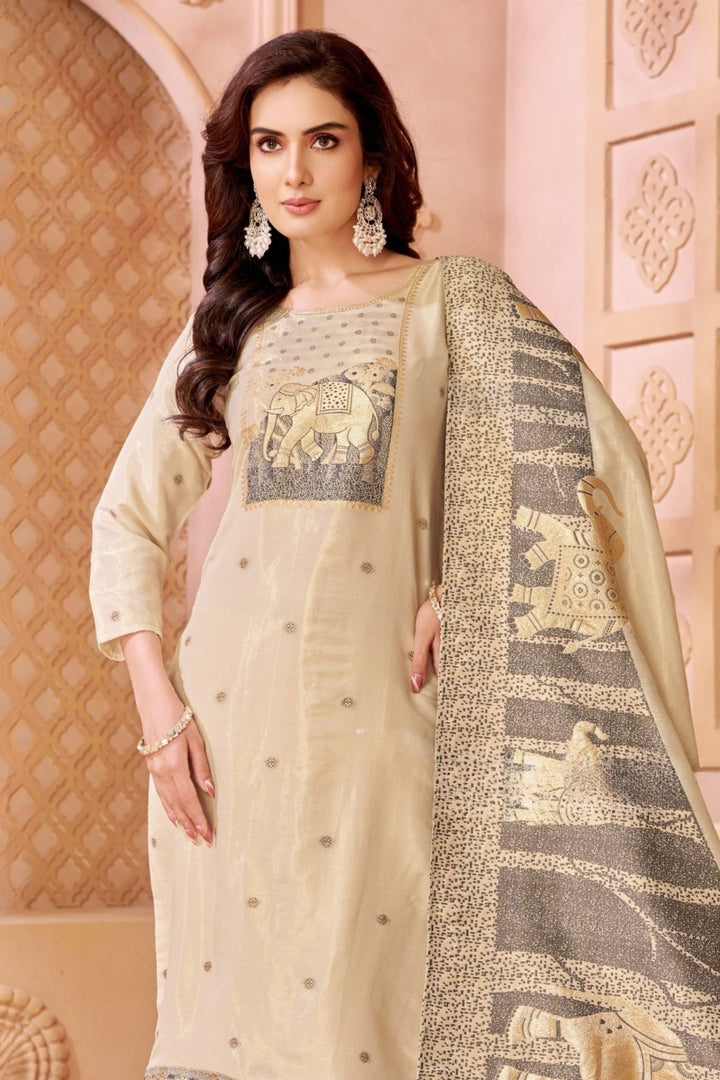 Cream Banaras work Straight Cut Salwar Suit