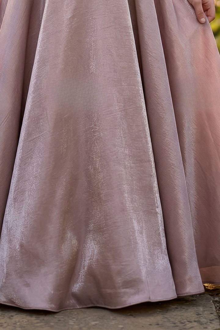 Onion Pink Stone work Long Party Gown for Girls