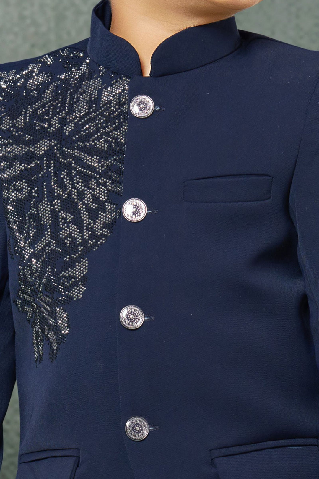Navy Blue Stone work Jodhpuri Suit for Boys