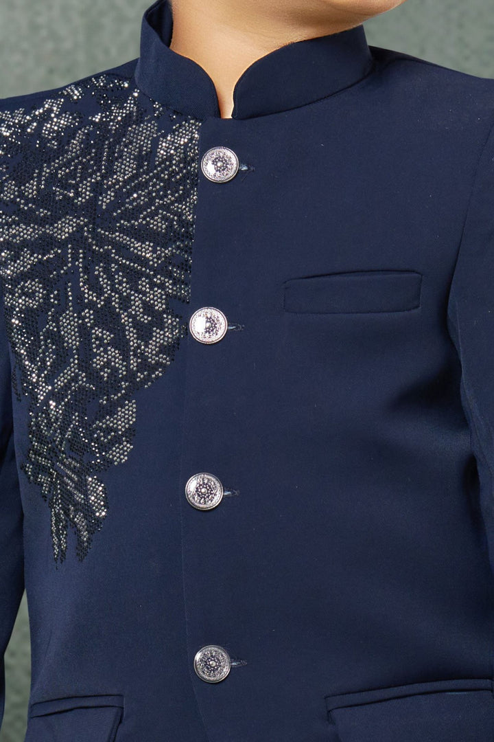 Navy Blue Stone work Jodhpuri Suit for Boys