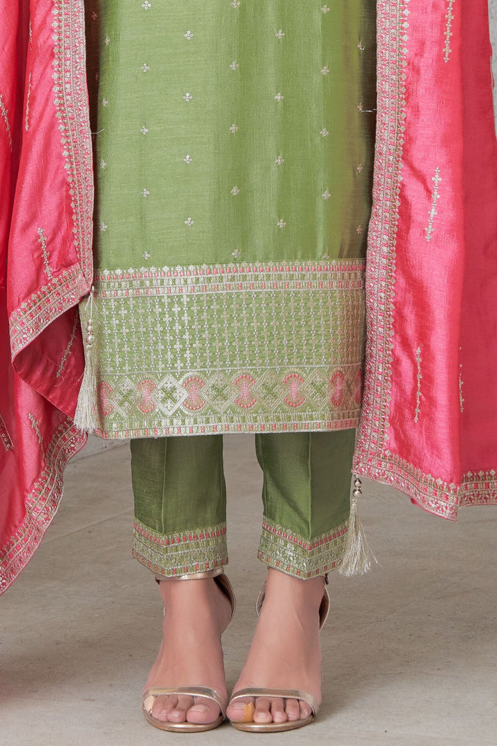 Pista Green Sequins, Zari and Thread work Straight Cut Salwar Suit