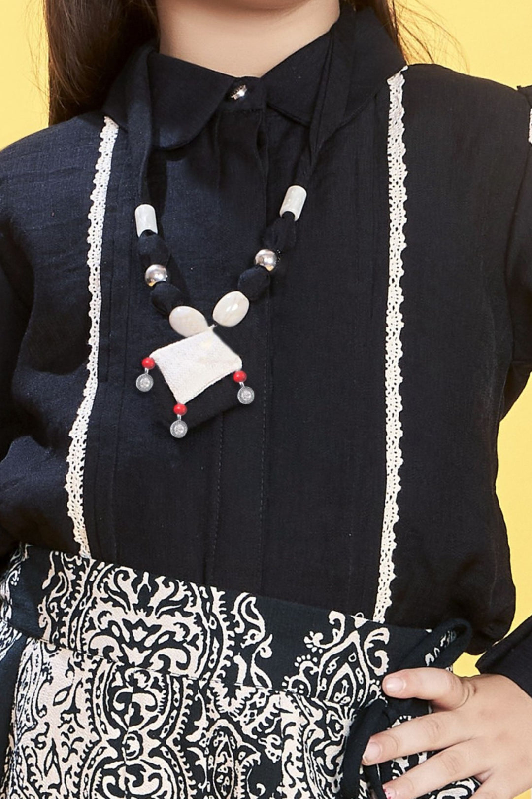 Black with Cream Digital Print Top and Palazzo Set for Girls