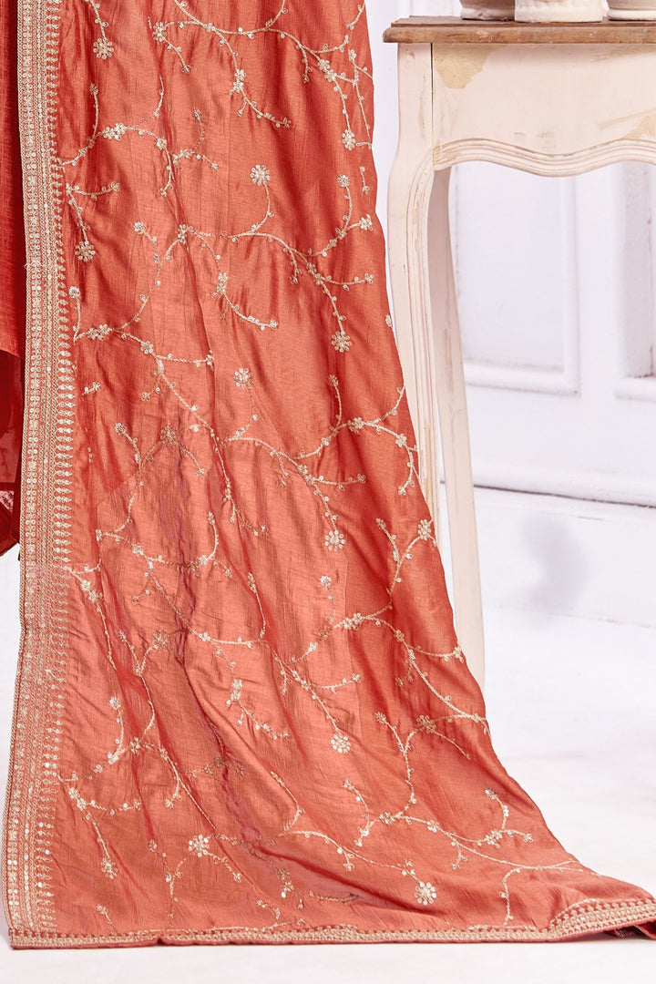 Rust Beads, Sequins, Mirror, Stone and Thread work A-line Cut Salwar Suit