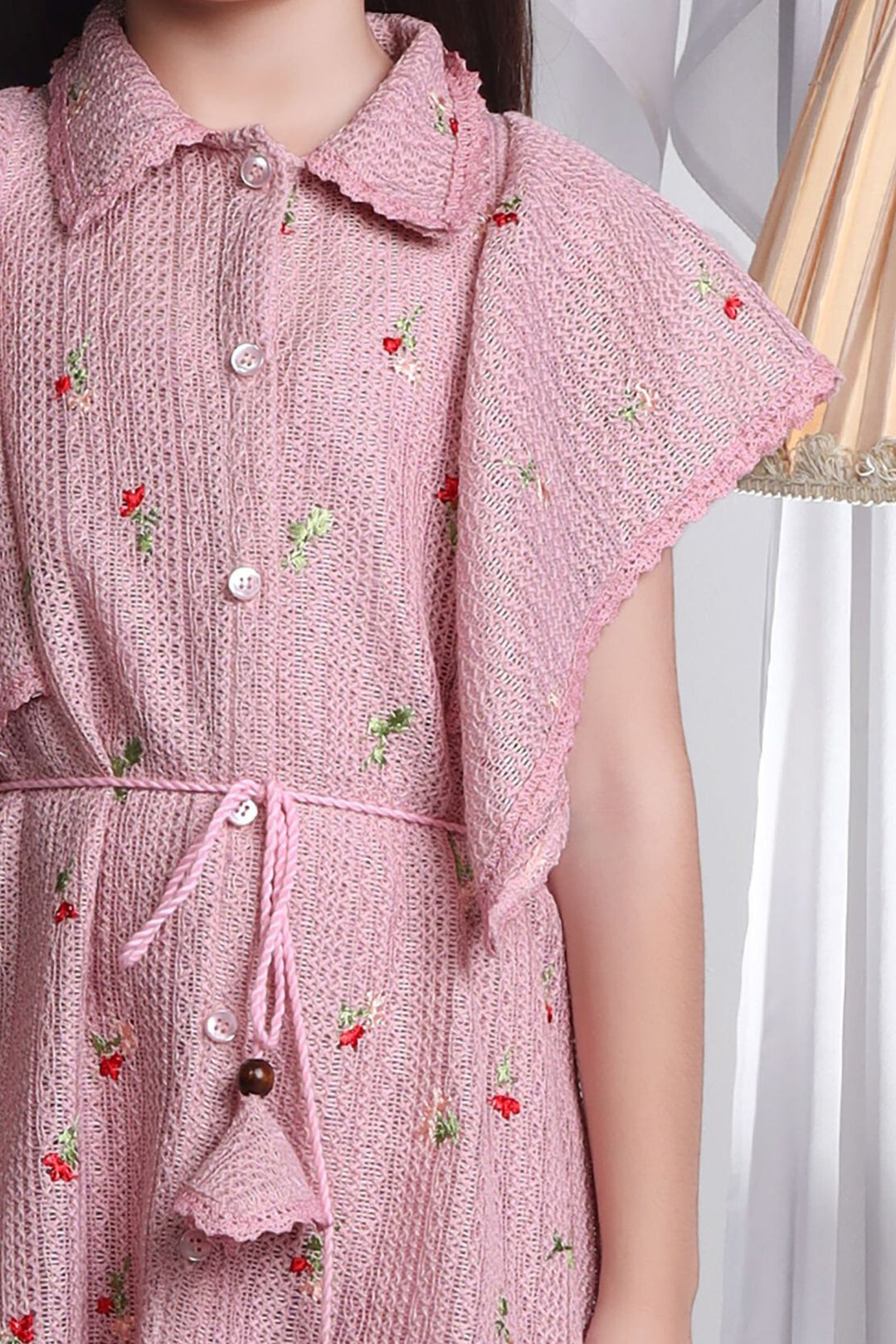 Pink Knitted Short Frock For Girls