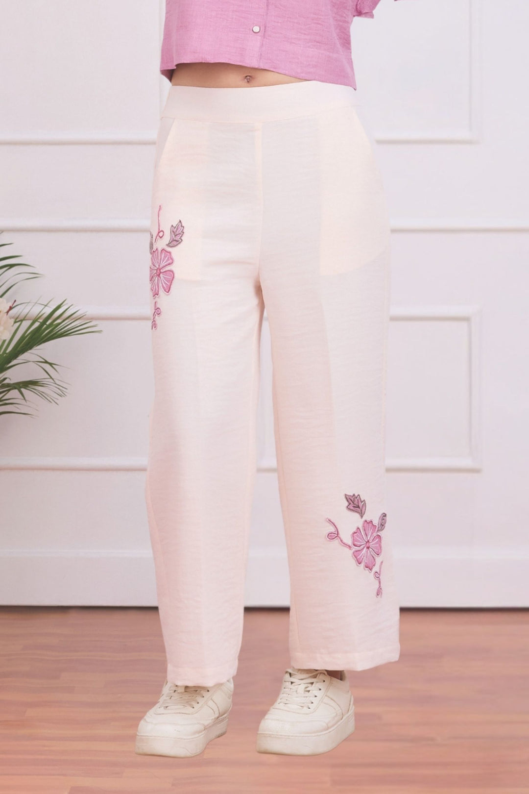 Pink with Cream Thread work Co-ord Set for Girls