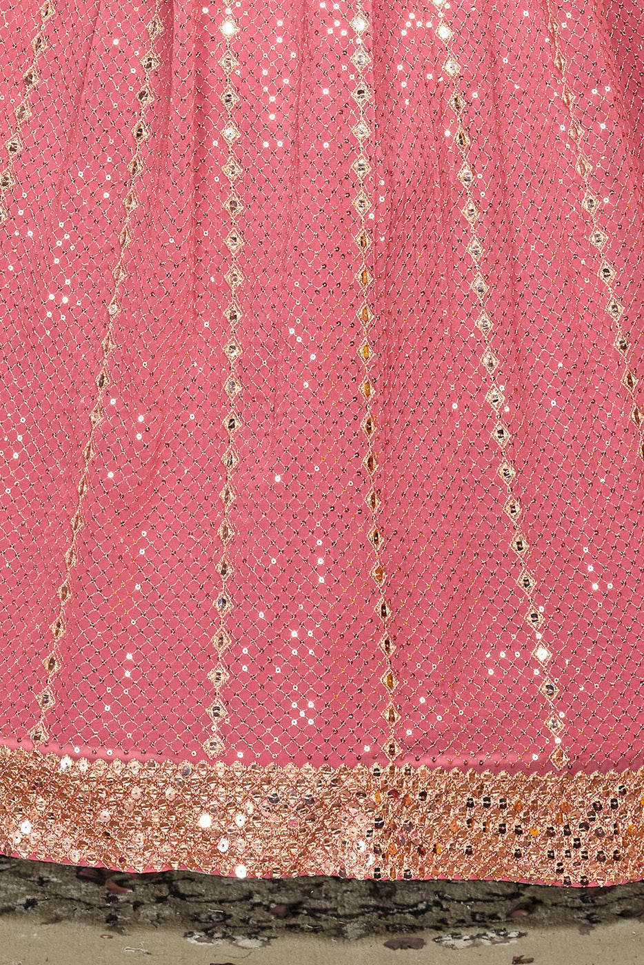 Peach Zari, Sequins, Beads and Mirror work Lehenga Choli for Girls