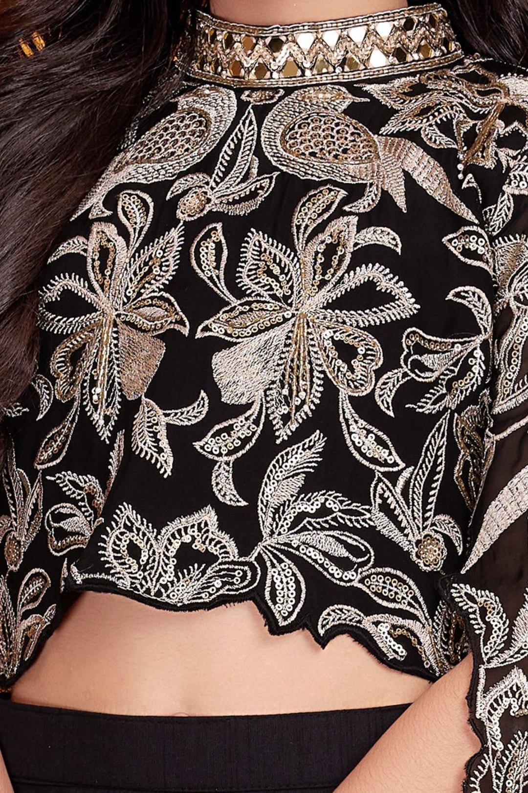 Black Zari, Sequins, Beads, Mirror and Stone work Lehenga Choli for Girls