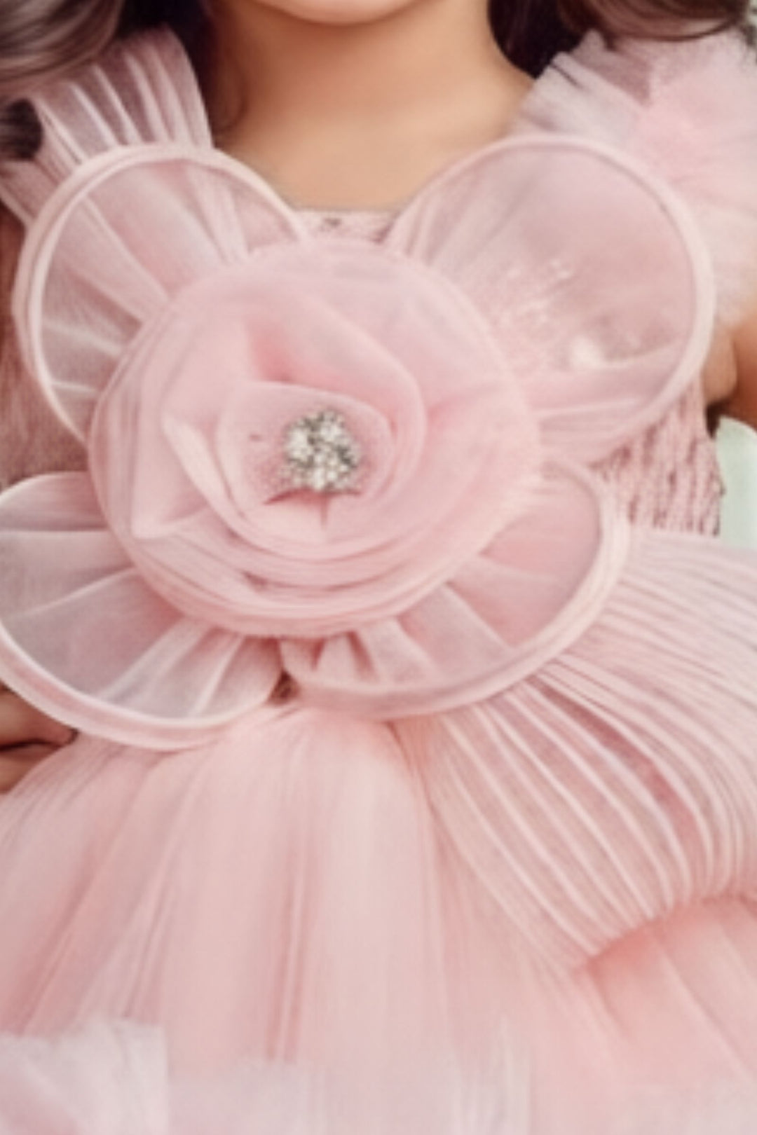 Light Peach Sequins work Tail Cut Double Layered Partywear Frock for Girls