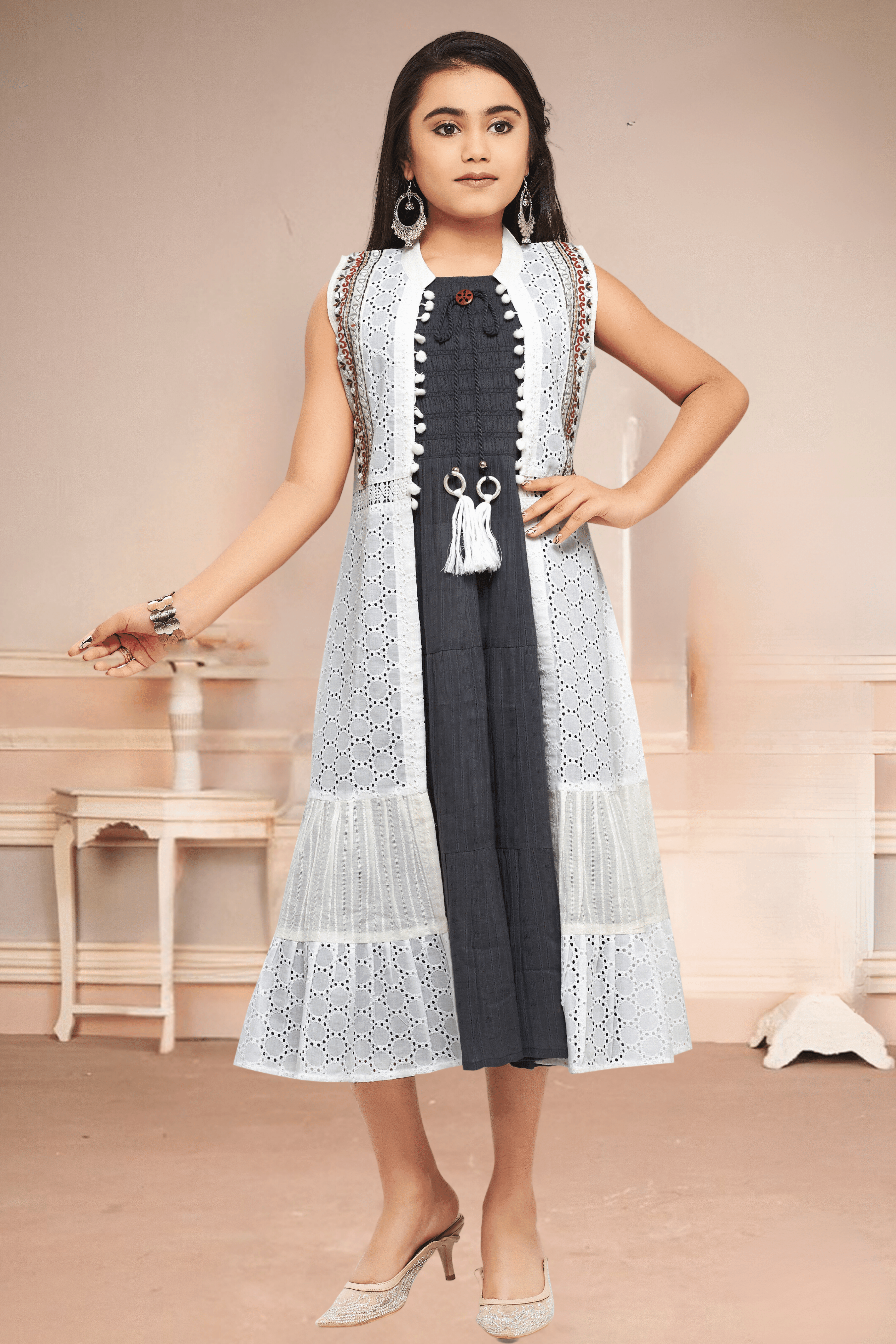 Grey with Onion Pink Foil Print Overcoat Styled Long Gown For Girls –  Seasons Chennai