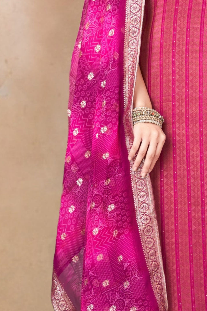 Magenta Mirror, Zardozi, Beads and Stone work Straight Cut Salwar Suit