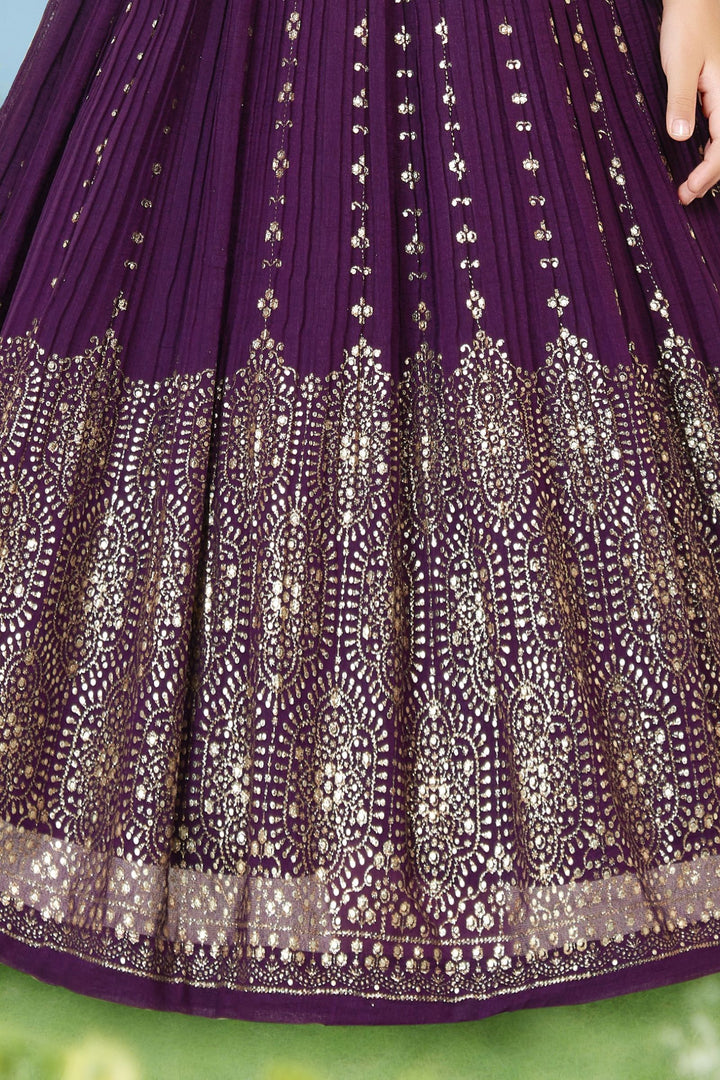 Purple Glitter work Long Party Gown for Girls