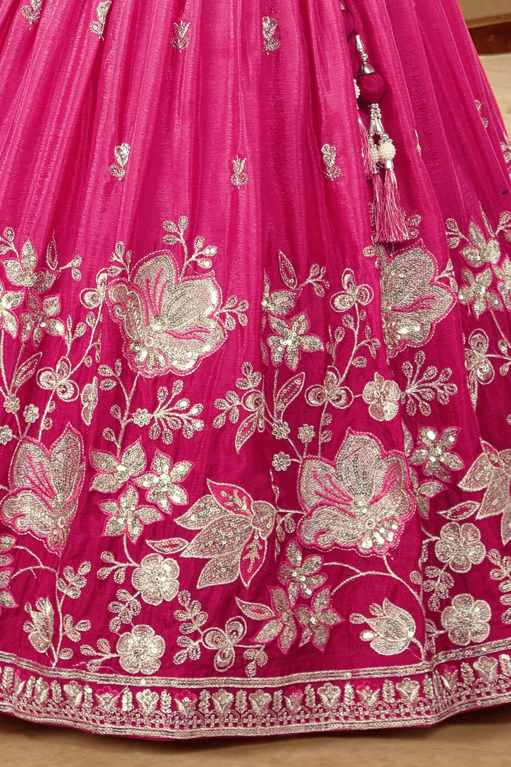 Rani Pink Sequins and Zari work Lehenga Choli for Girls