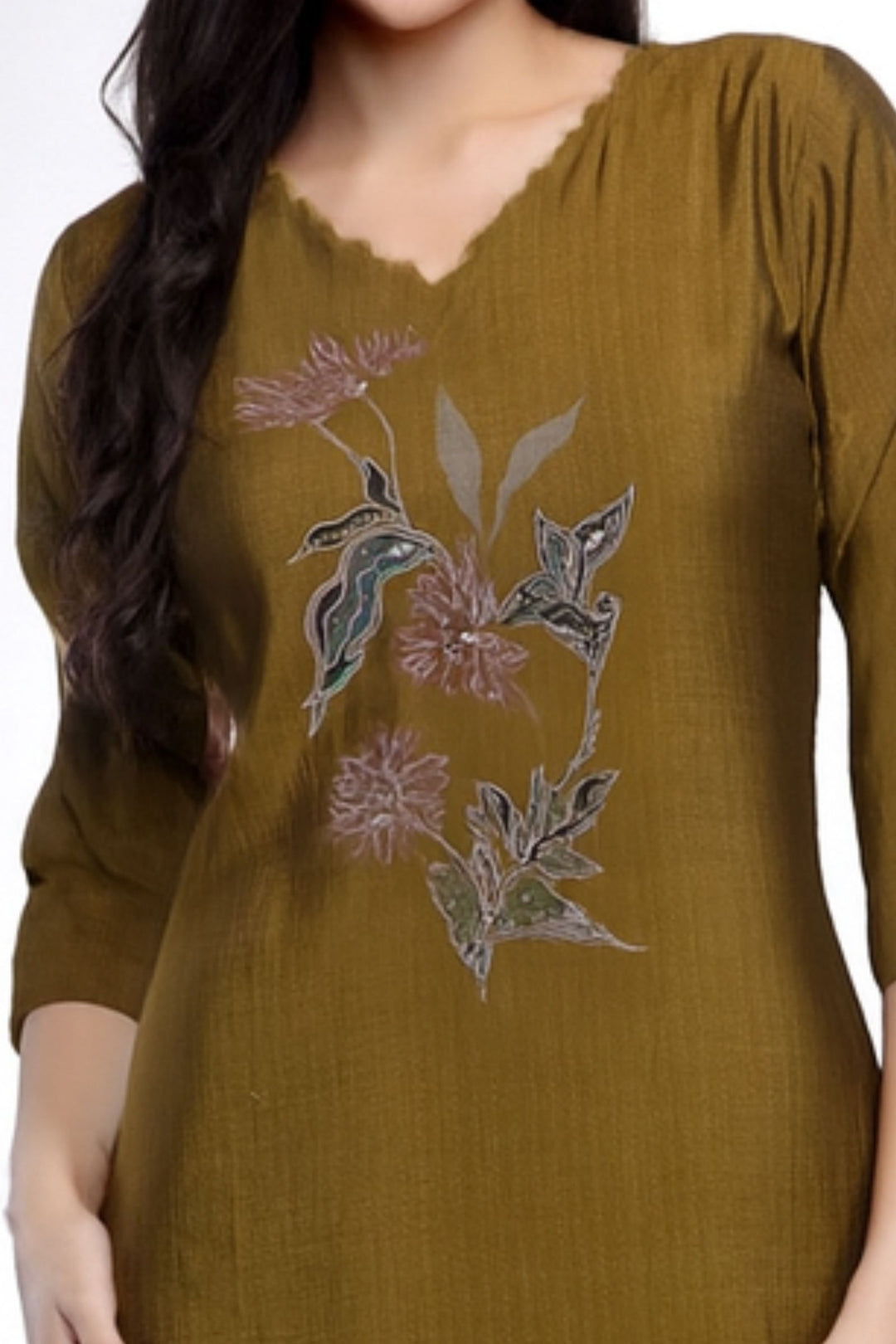Mehendi Green with Printed and Stone work Calf Length Kurti