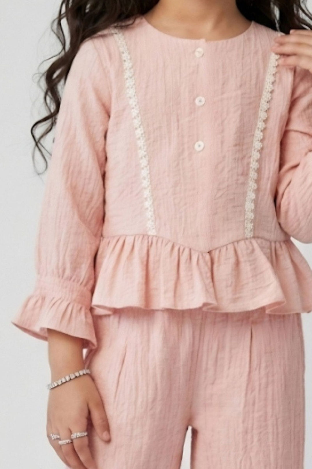 Peach Lace work Top and Palazzo Set for Girls