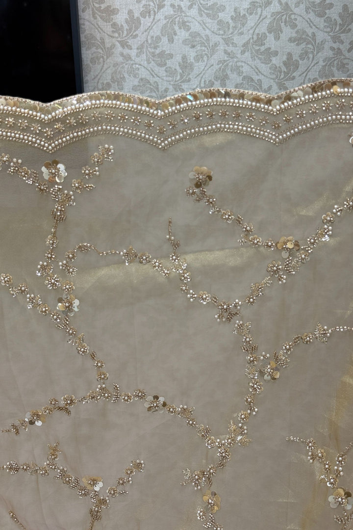 Gold Beads, Sequins, Peral and Zari work Saree