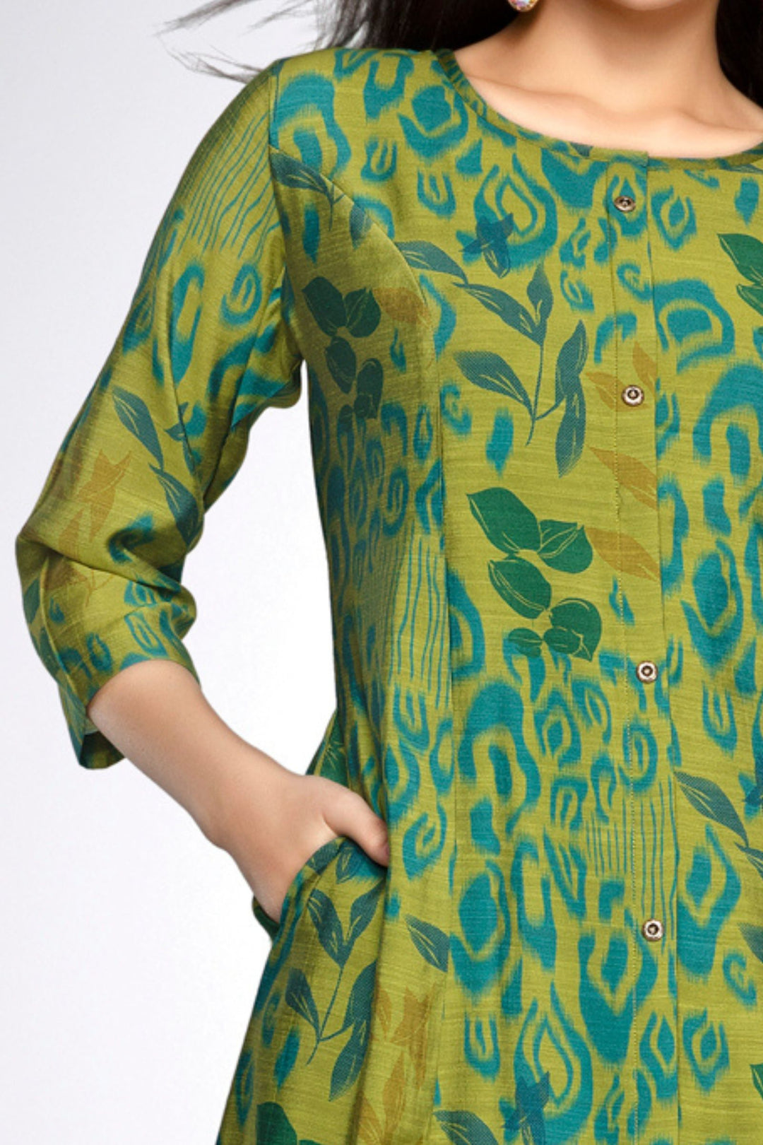 Mehendi Green Digital Print A-line Cut Calf Length Kurti