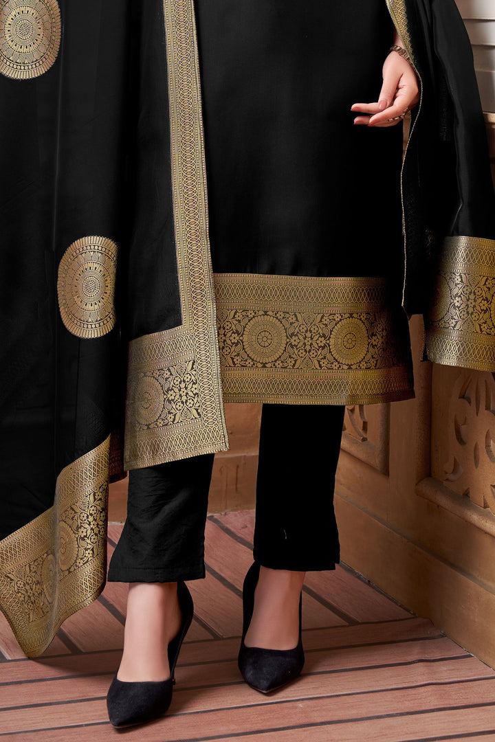 Black Banaras, Mirror, Stone and Sequins work Straight Cut Salwar Suit