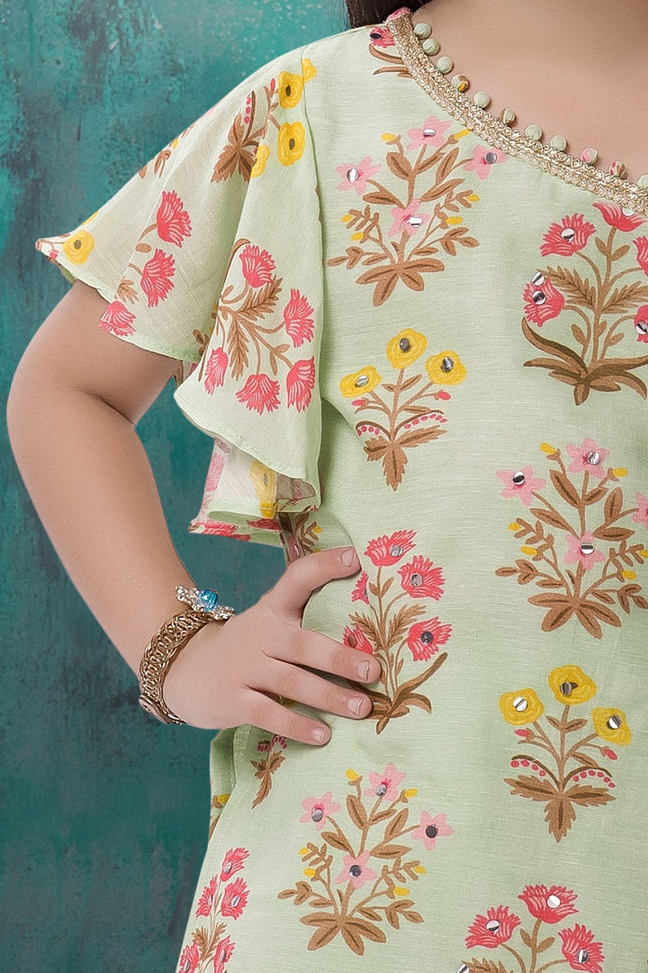 Pista Green Beads, Sequins and Zari work for Girls Sharara Suit Set