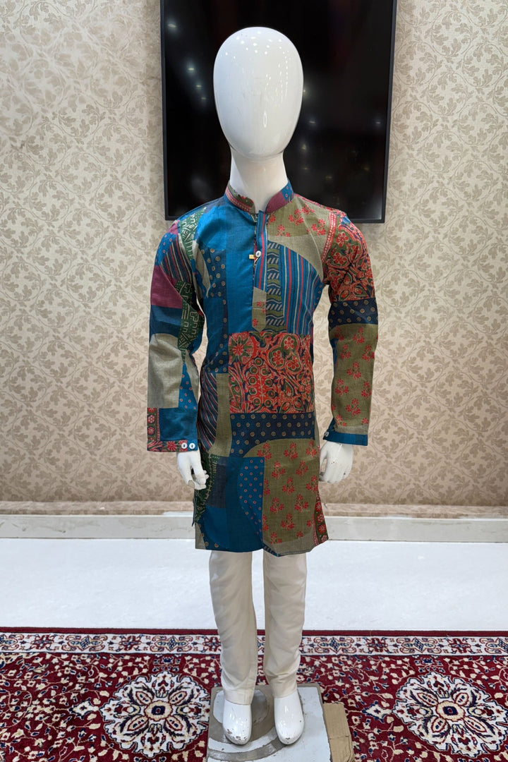 Multicolor Digital Print Kurta Set for Boys