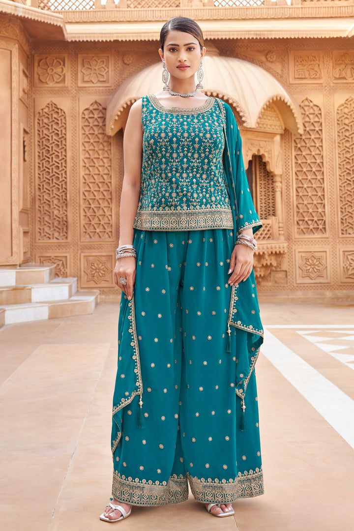 Rama Blue Silver Zari and Sequins work Palazzo Salwar Suit