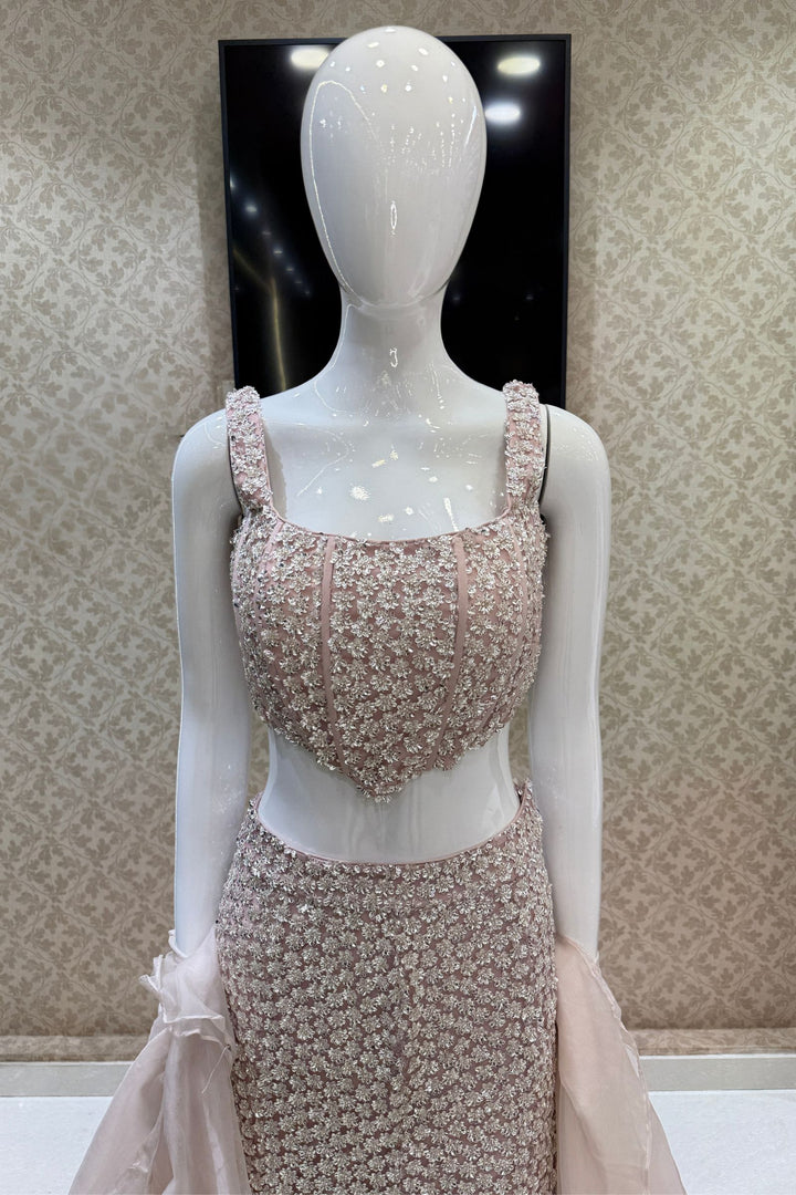 Pastel Peach Sequins and Beads work Fishcut Lehenga Set