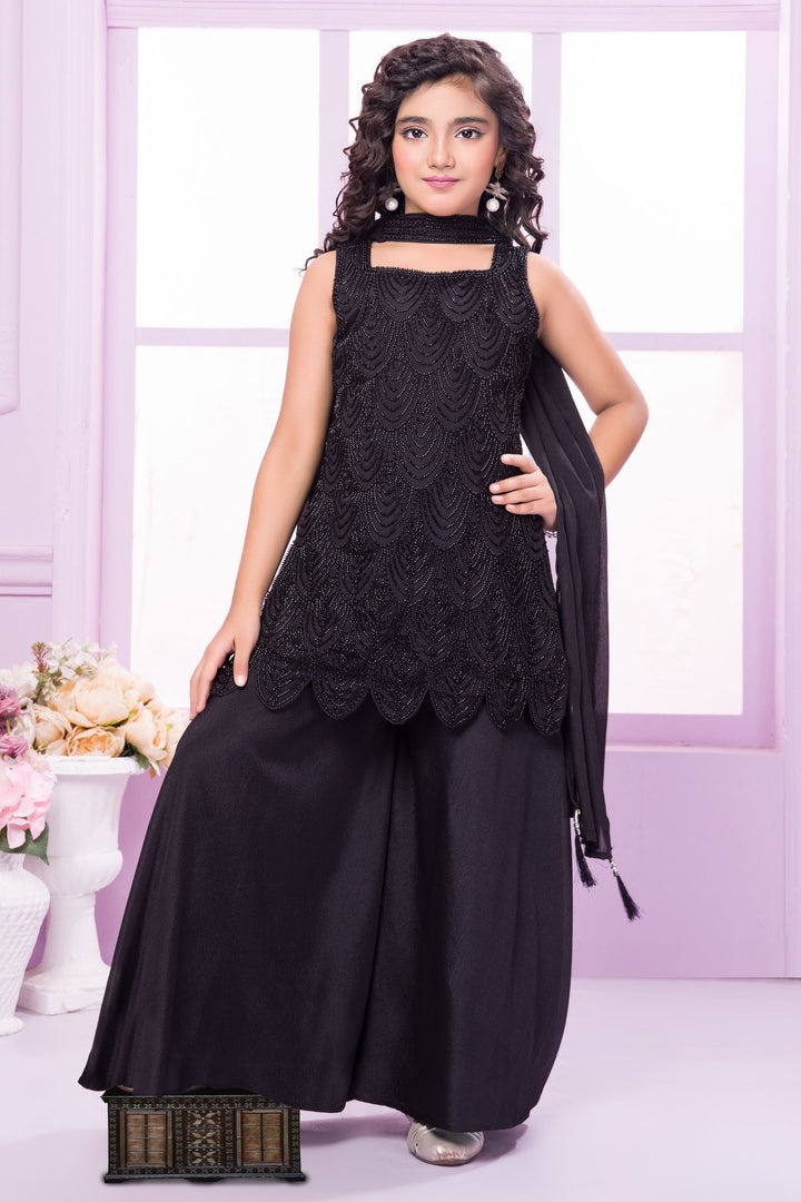 Black Beads work Palazzo Suit Set for Girls