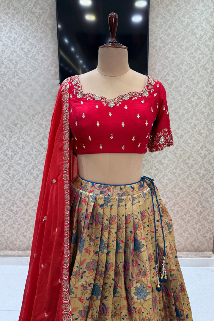 Designer Floral Banarasi Lehenga Set in Rani Pink and Gold