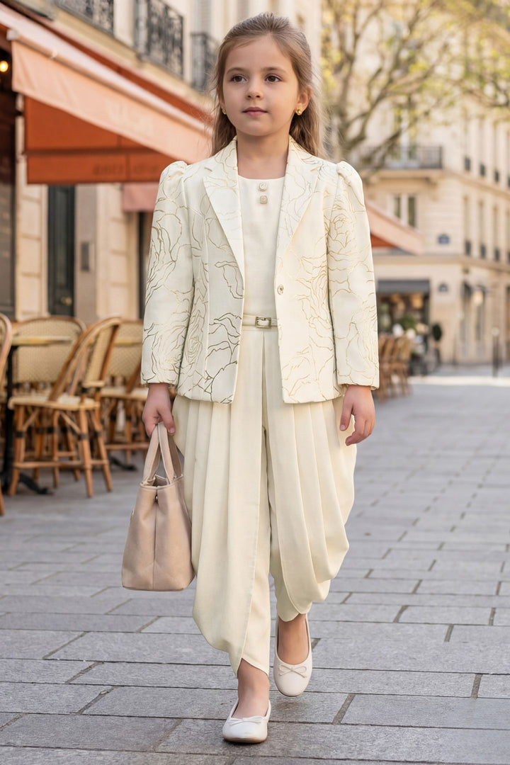 Cream Jacket Styled with Dhoti Pants for Girls