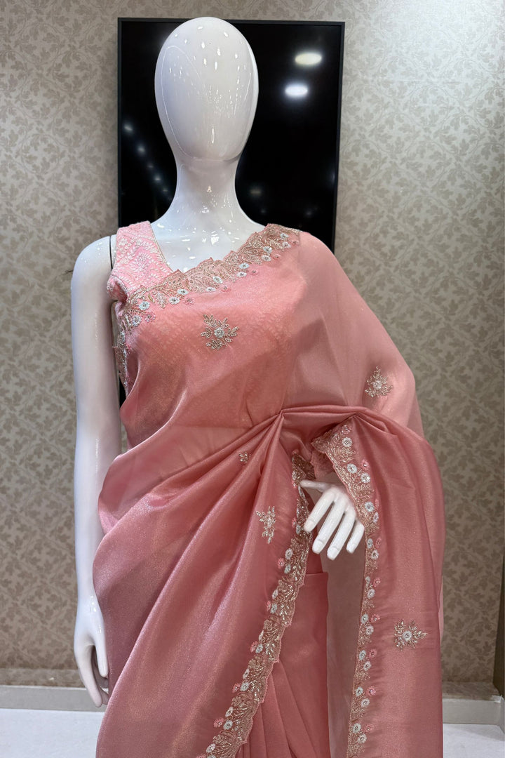 Peach Stone, Sequins, Zardozi and Beads work Saree