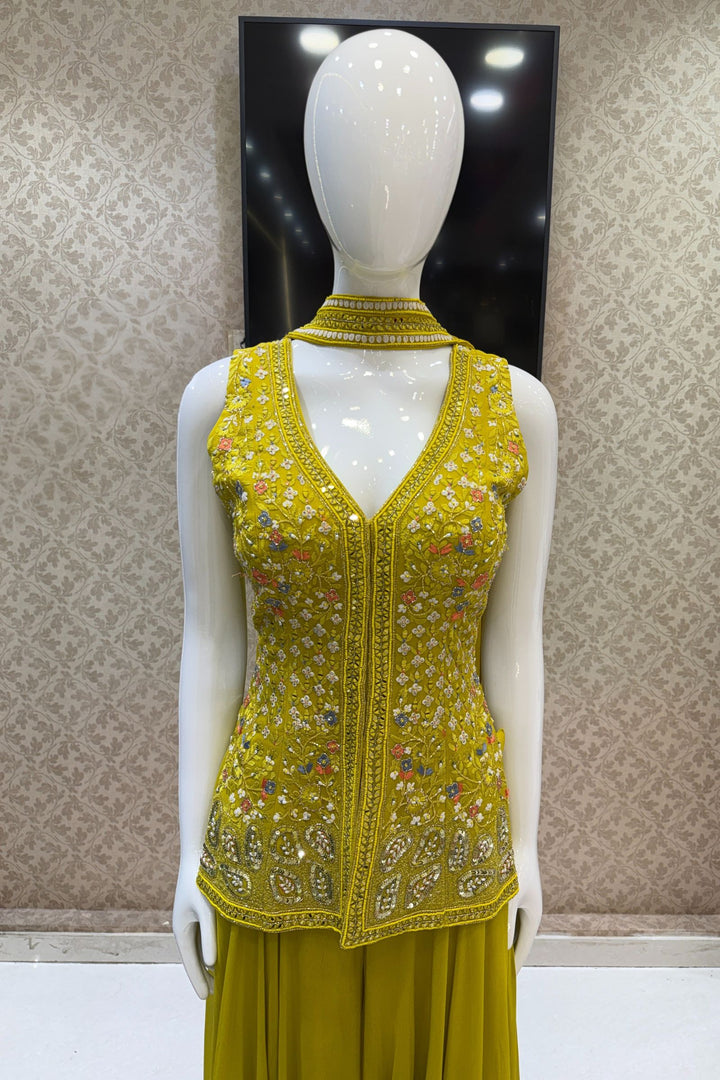 Liril Green Beads, Zari, Sequins, Stone and Embroidery work High Slit Palazzo Set