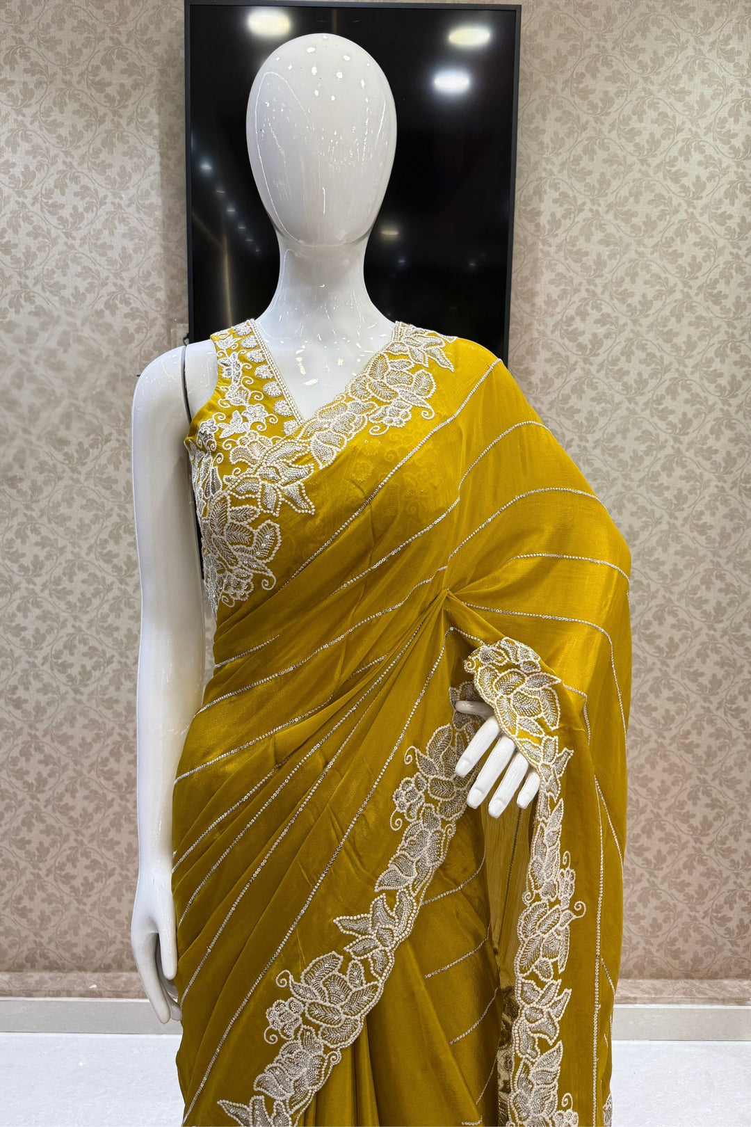 Liril Green Saree with Thread and Sequins work Embellishments