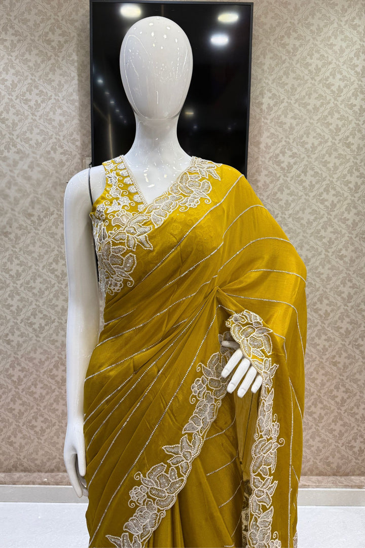 Liril Green Saree with Thread and Sequins work Embellishments