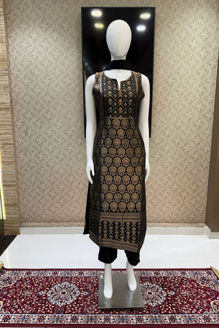 Black Banaras work Straight Cut Salwar Suit