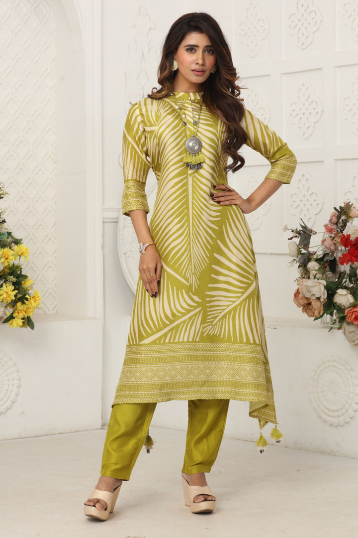 Liril Green with Digital Print A-line Cut Salwar Suit