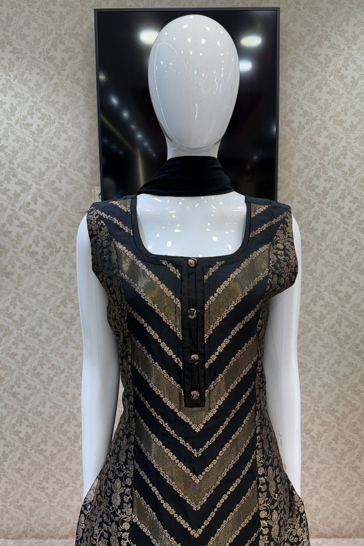 Black Banaras work Straight Cut Salwar Suit