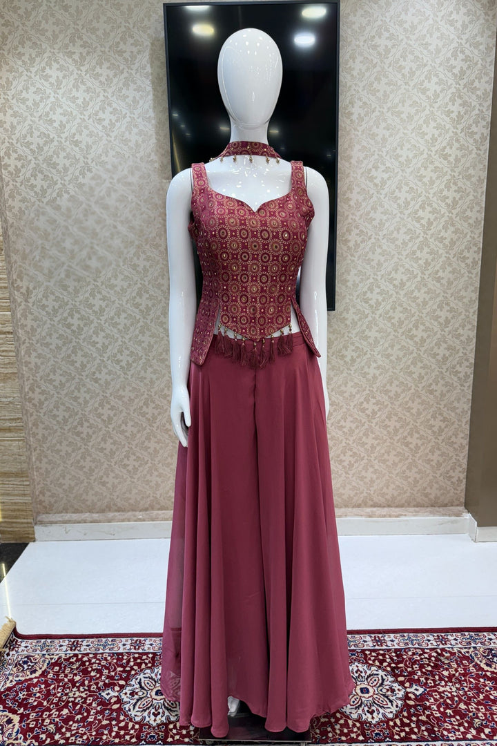 Magenta Stone, Mirror and Brocade work Palazzo Suit Set