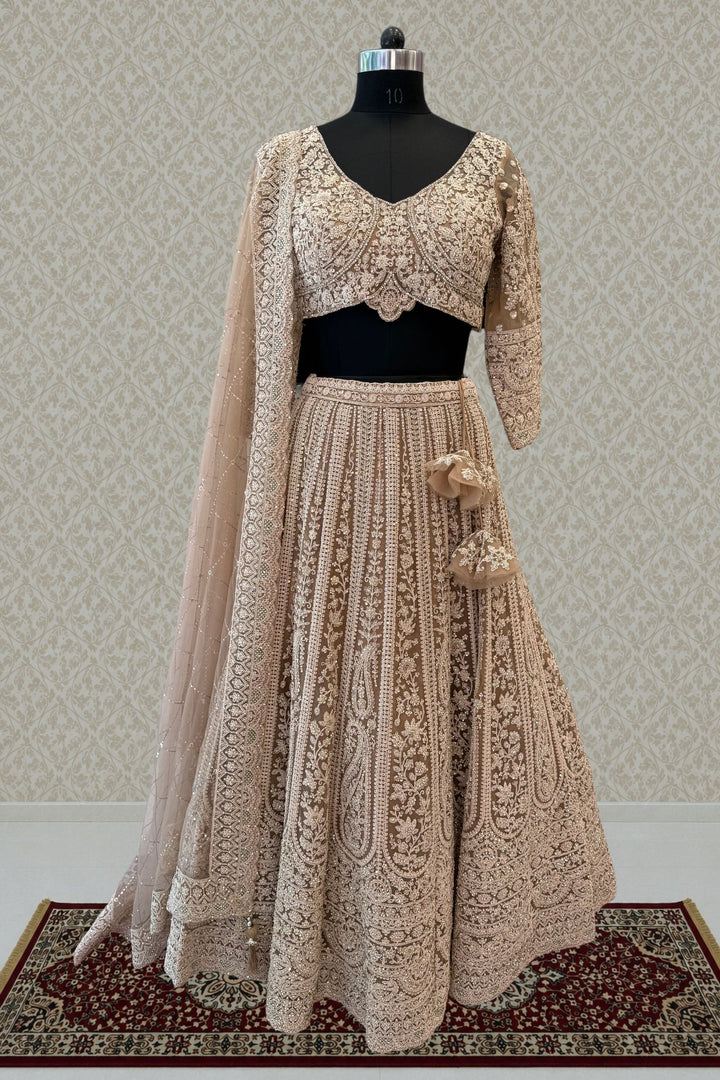 Designer Champagne Gold Wedding Lehenga Featuring Sequins, Stone and Zari Thread