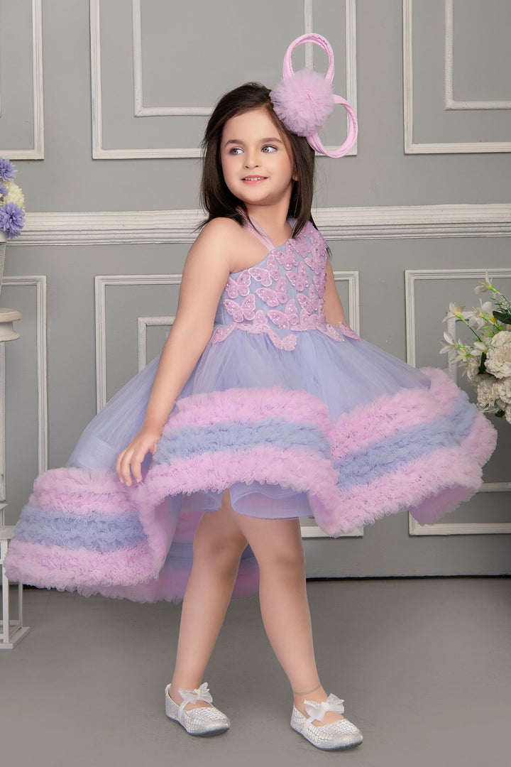 Sky Blue with Pink Short Frock for Girls